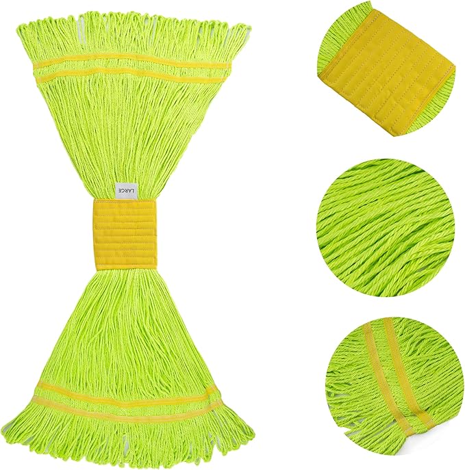 Matthew Cleaning Microfiber String Mop Heavy Duty Commercial Wet Mop Head ReplacementExcellent AbsorbencyPremium LaunderabilityReusable for HomeCommercial and Industrial Use(Green6Pack)