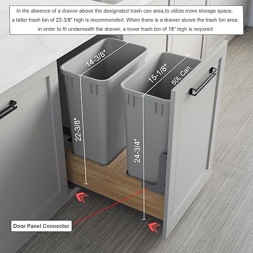 Dowell Double 50Qt Undermount Trash Pull-Out Waste Container with Full Extension Soft-Close Slides Bottom Mounted Face Frame/Frameless Min. Cabinet Opening: 15-1/2 Inch Wide-4008 0218 50