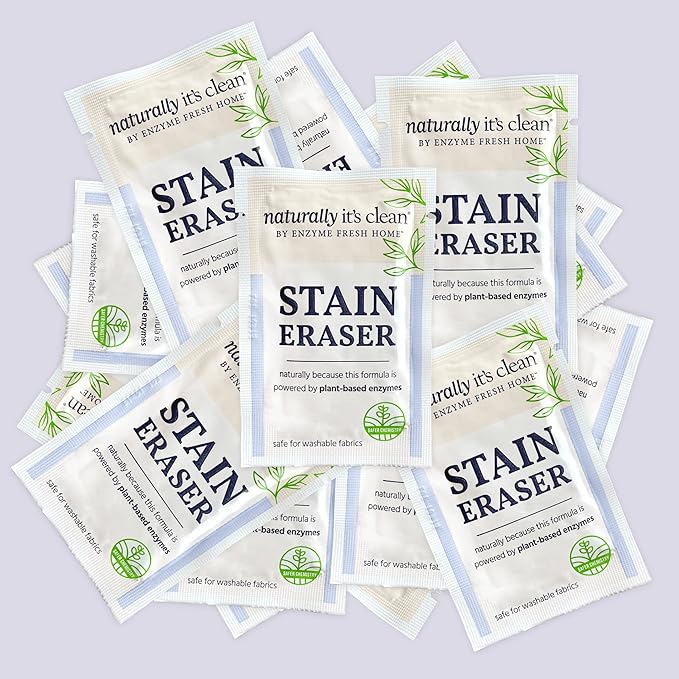 Naturally It's Clean Stain Eraser Natural Enzymes Based/Biodegradable Instant Stain Removal Spot Wipe Removes Wine Coffee Soda Spills Odor on Clothes Bags 60 Count (Pack of 1)