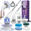 Electric Spin Scrubber Cordless Shower Spin Scrubber with 7 Brush Heads Adjustable Extension Arm 2 Speeds Household Cleaning Brush Bathroom Scrubber Power Spin Scrubber for Car Grout Sink Tub