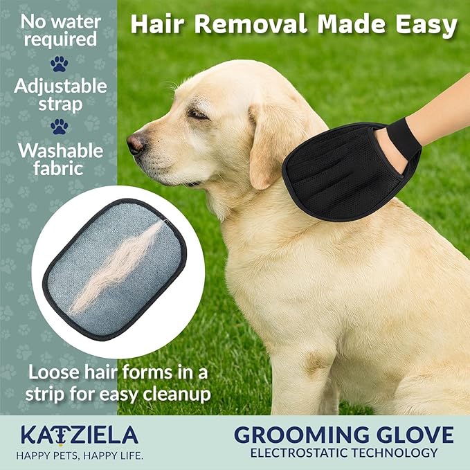 Katziela FurTidy Glove Pet Hair Remover Glove for Dogs &amp Cats Reusable Electrostatic Grooming Mitt for Furniture Clothing Carpet &amp Car Seats – Washable &amp Eco-Friendly Deshedding Tool