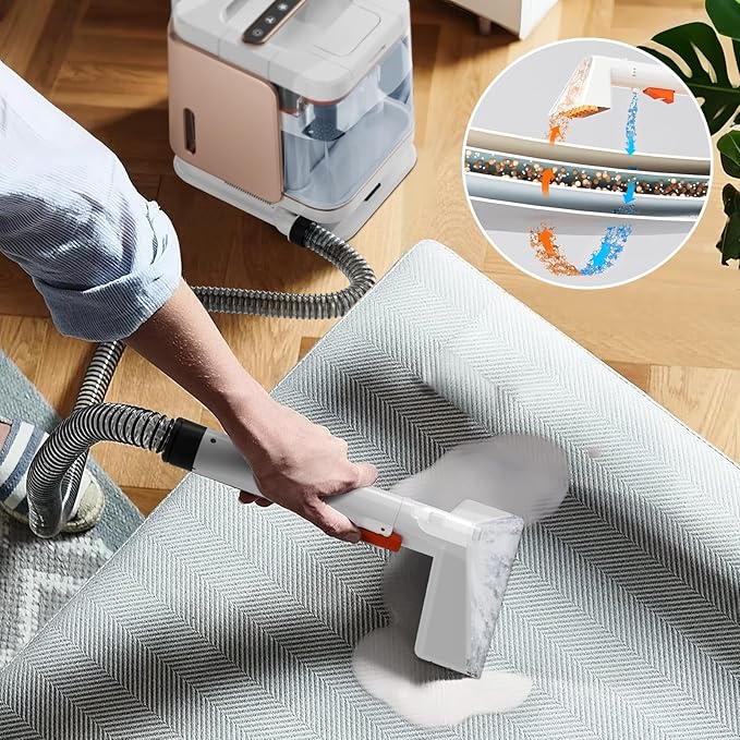 Portable Carpet and Upholstery Cleaner Machine - Multi-Surface Cleaner Couch &amp Rug Shampooer with Powerful Suction Handheld Cleaner for Pets Spot Stain Car &amp Auto Detailer 2 Cleaning Too