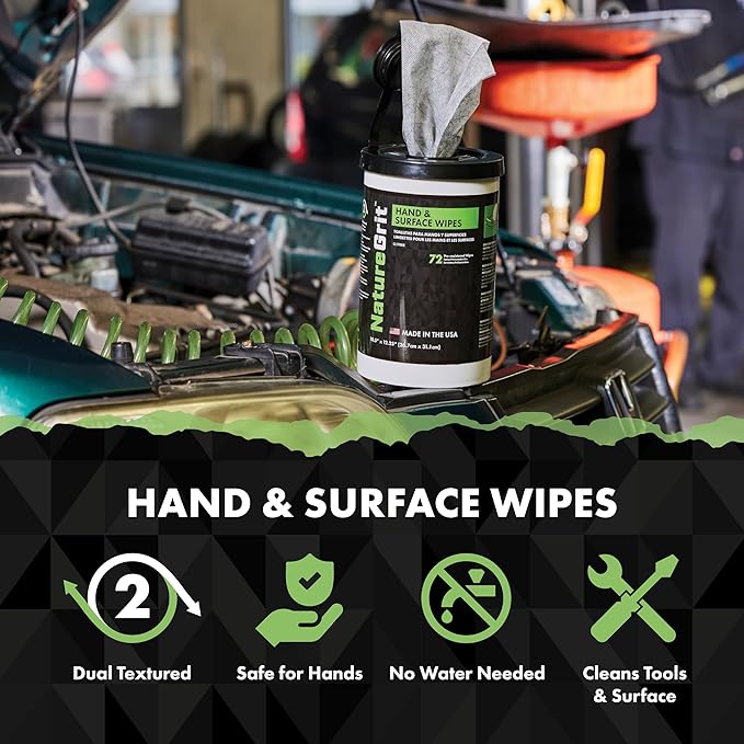 NatureGrit Hand &amp Surface Wipes: Mechanic Cleaning &amp Degreaser Sheets Grime Removal Hand Cleaner Towels for Mechanics Workshop Use (Box of 6 canisters 72ct/canister)