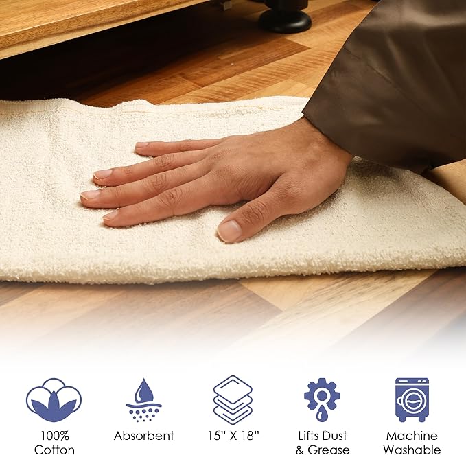 Terry Cloth Rags for Cleaning (60PCS) Bag of Rags White 100% Cotton Bar Mop Paint Cloth and Multipurpose Kitchen Auto Staining Lint Free Absorbent Washable Towel 15x18 in