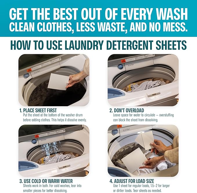 Sudstainables Laundry Detergent Sheets 200 Loads – Dissolvable Laundry Sheet for Washing Machines Compact Alternative to Liquid &amp Powder Detergent Travel-Friendly Soap | Fresh Linen