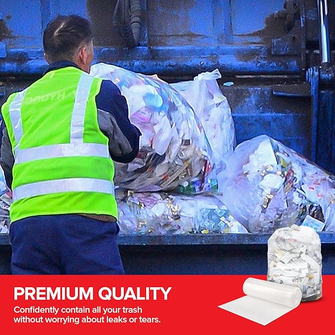 Stock Your Home 55-60 Gallon Clear Trash Bags (150 Pack) – Disposable Leak-Resistant Garbage Can Liners for Office Bathroom Deli Produce Dog Poop Cat Litter