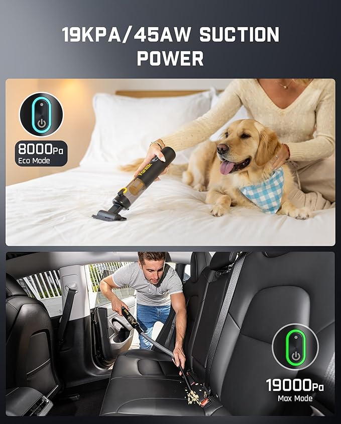 Fanttik Slim V8 APEX Car Vacuum 4-in-1 Portable Mini Cordless Vacuum with 19000pa Suction Power Type-C Charge 2 Suction Modes Handheld Vacuum for Small Jobs Car Office Desk Keyboards (Black)