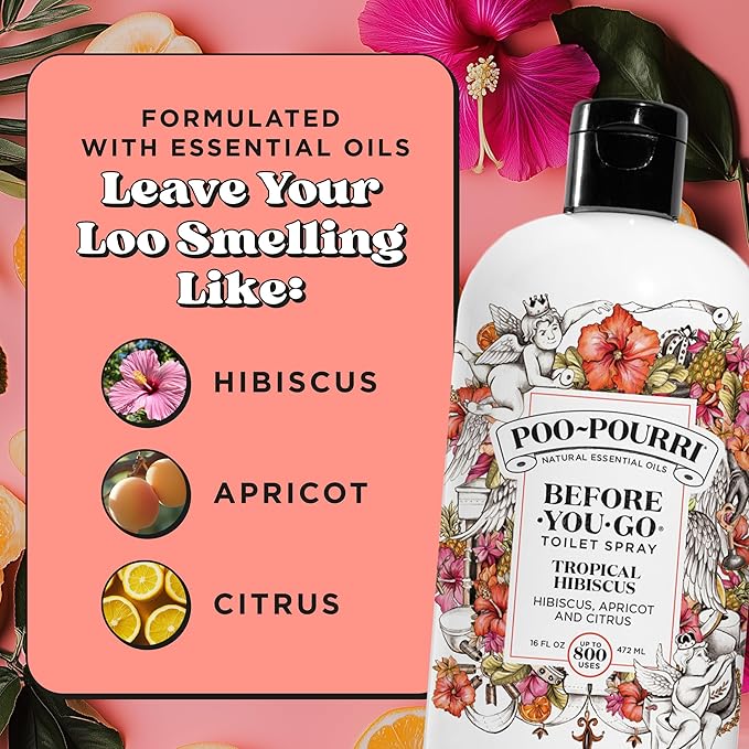 Poo-Pourri Before-You-Go Toilet Spray Refill Tropical Hibiscus 16 Fl Oz Up to 800 Uses Bathroom Odor Deodorizer with Essential Oils for Home or Work Hibiscus Apricot and Citrus Scent