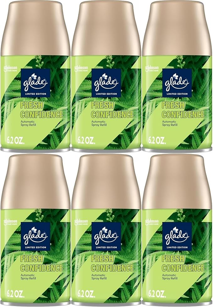 Glade Automatic Spray Refill Fresh Confidence Scented Air Freshener for Home and Bathroom 6.2 Oz 6 Pack