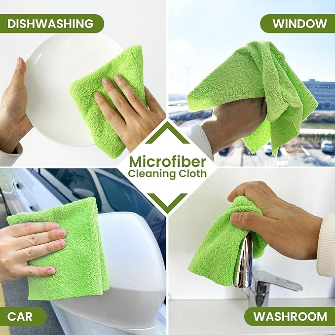 Greenfound Microfiber Cleaning Cloth Roll -80 PackTear Away Microfiber Towels for CarReusable Paper Towels WashableAbsorbentLint Free Cleaning Rags for HouseKitchenWindow-11.5×11.5(Wave Green)
