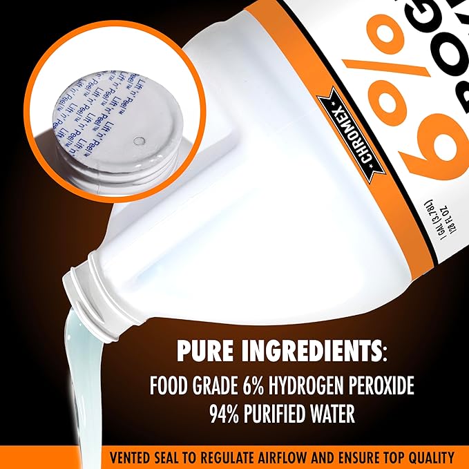 Chromex 6 Percent Hydrogen Peroxide Food Grade Home Kitchen Bath Cleaner Laundry Whitening (128 fl oz (Pack of 1))
