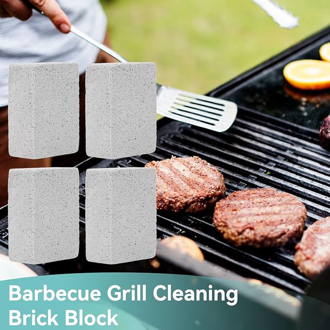 Grill Stone Cleaning Block 4pcs Grill Cleaning Bricks Barbecue Grill Cleaning Brick Block Stains Grease Cleaner Stone Kitchen Accessory