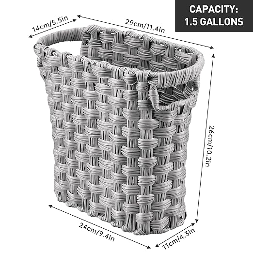 Wicker Waste Basket With Built-in Handles - Multifunctional Mini Trash Can for Home and Office Compact Design and Durable Construction With Fine Artisanal Craftsmanship (Gray)