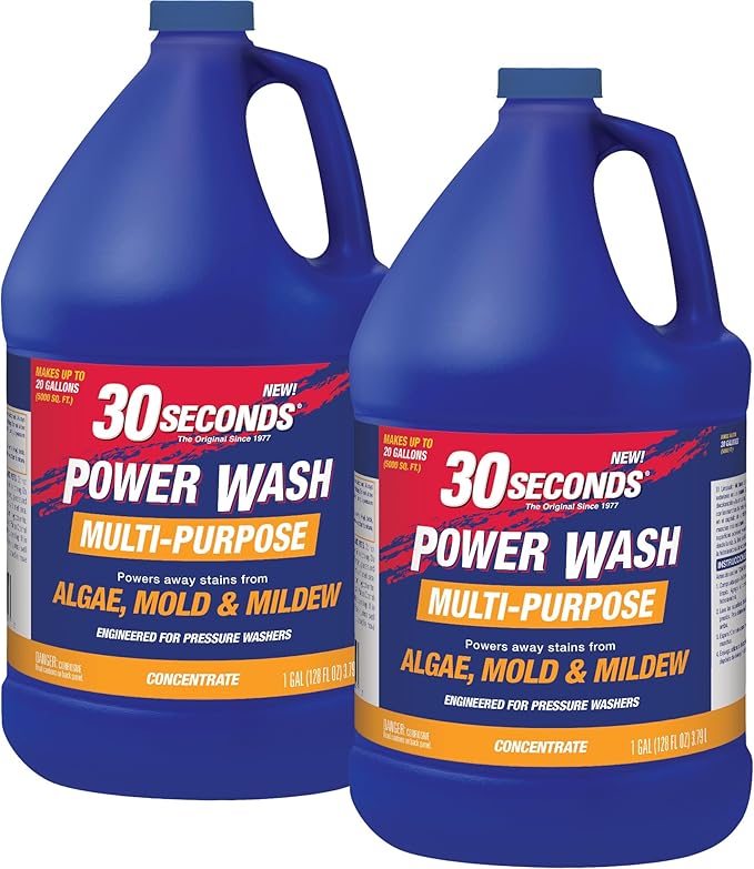 30 SECONDS Pressure Washer Concentrated Cleaner – Power Cleans Stains from Algae Mold &amp Mildew Dirt Grime – Makes up to 20 Gallons 2 PACK