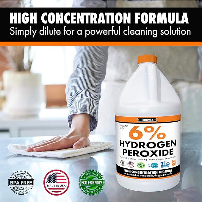 Chromex 6 Percent Hydrogen Peroxide Food Grade Home Kitchen Bath Cleaner Laundry Whitening (128 fl oz (Pack of 1))