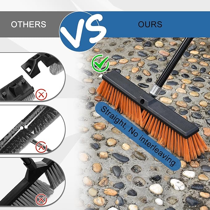 PBHEPJ 24 Inchs Push Broom Outdoor Heavy Duty Shop Broom with 60 Long Handle for Cleaning Outdoor or Indoor Tile Garage Shop Deck Concrete Wood Stone Patio Floor