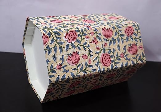 Generic Floral Hand Block Print Paper Dustbin Cotton Printed Wastebasket Indian Vintage Home Decor Hotel Room Decor (1 Golden Green)