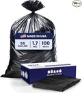Plasticplace - W55LDBS1 55-60 gallon Trash Bags │ 1.7 Mil EQ │ Black Eco-Friendly Heavy Duty Garbage Can Liners │ 38” x 58” (100Count) Black