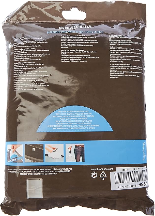 Brabantia Bin Liners Size M/60 Litre (30 Bags) White