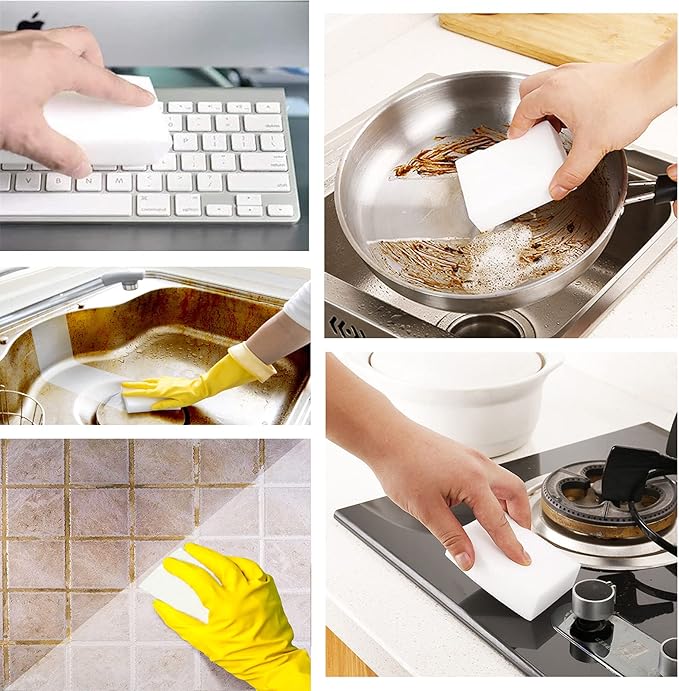 100 Pack Magic Sponges Eraser for Cleaning Premium Reusable Melamine Sponge Scrubber Foam Cleaning Pads for Kitchen Dishes Bathtub Baseboard Shoes Cleaner Not Easily Rip