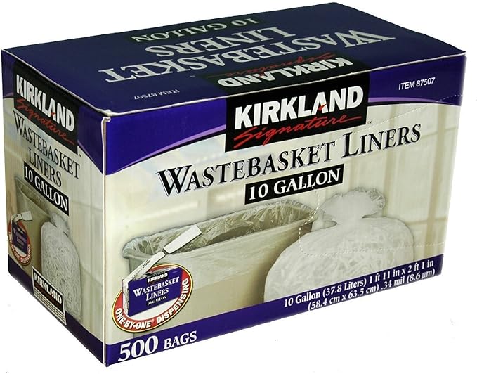 Kirkland Signature 10 Gallon Clear Wastebasket Liner 2 Pack (500 Bags)