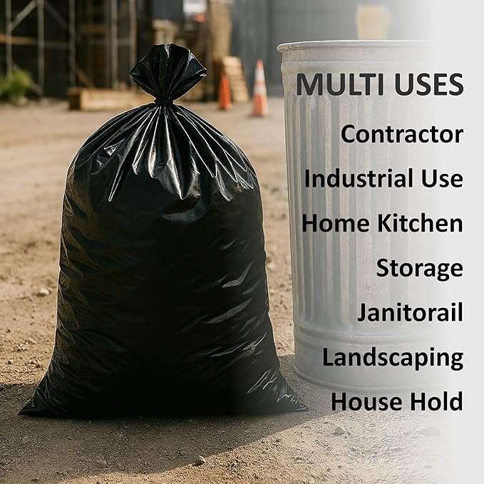 Strong Trash Bags Wastebasket Receptacle Can Liner Large 40-45 Gallon by EcoQuality 25 Count 40 x 38 Garbage Bags Black For Kitchen Household Industrial Multi Purpose Office Backyard