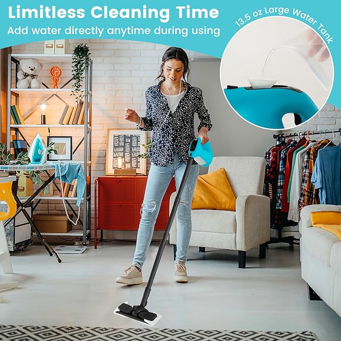 Goplus Handheld Steam Cleaner 1400W Pressurized Steam Cleaner w/Continuous Steam w/Unlimited Use Time 13.5 OZ Water Tank Child Lock &amp 14-Piece Accessory Kit Portable Chemical-Free Steamer Mop