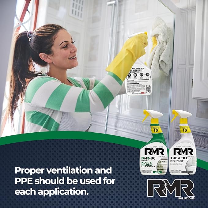 RMR Mold Stain Eraser Max Pack – No-Scrub Tub &amp Tile Cleaner + Instant Mold &amp Mildew Stain Remover Spray Indoor/Outdoor Bathroom Shower Siding &amp Deck Cleaning Kit 2–32 Oz Bottles