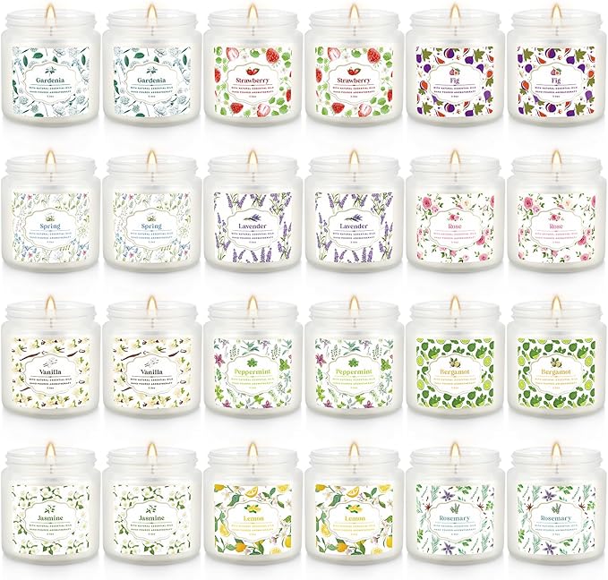 Scented Candle Set 24 PackWhite Candle for Home Scented Odor Eliminating Stress Relief Long Lasting Soy Wax Gift Set
