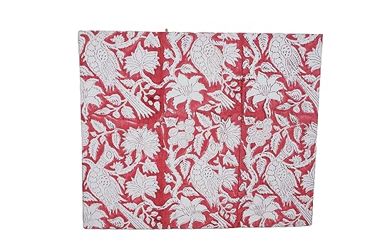 Generic 3.3 Gallon Cotton Hand Block Printed Paper Waste Basket |Small Decorative Trash Can for Housewarming Gifts in Living Room Bedroom Bathroom | Eco-Friendly Plastic-Free (1 RED White MOR)