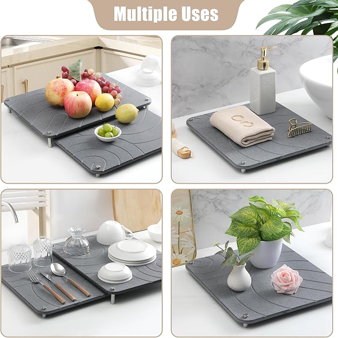 CZWL&ampHG 2 PCs Stone Dish Drying Mats for Kitchen Counter-Diatomaceous Dish Drying Mats Superb Absorbent with Non-Slip Stainless Steel FeetHeat Resistant15.7(L)×11.8(W)