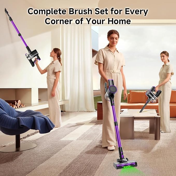 Cordless Vacuum Cleaner40Kpa Powerful Vacuum Cleaners for Home Vacuums with LED Display Anti-Tangle 8 in 1 Lightweight Vacuum for Hard Floors Pet Hair(Black)