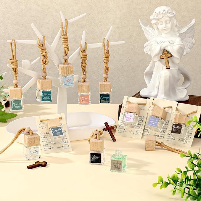 Maxdot 36 Set Christian Religious Gift Church Empty Hanging Car Air Freshener Diffuser Bottles 8ml for Essential Oils Employee Appreciation Sunday School Pastor Boss Nurse