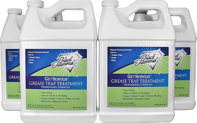 Black Diamond Stoneworks GET SERIOUS Grease Trap Treatment. Commercial Enzyme Drain Opener Odor Control Enzyme for Grease Trap Cleaner and Maintenance. Eliminates Build-Up Odor and drain grease.