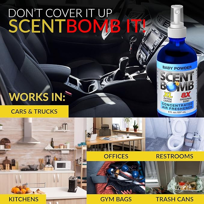 Scent Bomb Air Freshener Spray Long-Lasting Odor Eliminator for Home &amp Car Effective Deodorizer for Kitchen Bathroom Fresh Room Spray &amp Smell Neutralizer Baby Powder Scent