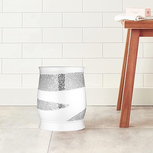 Zahari Home Sinatra Waste Basket Decorative Beautiful Designs Bathroom Bedroom Living Room Decor White