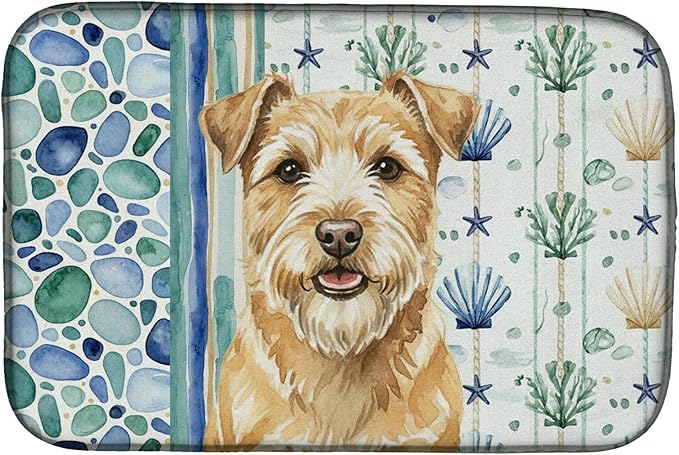 Caroline's Treasures Wheaten Norfolk Terrier Coastal Sea Glass Dish Drying Mat Absorbent Dish Drying Mat Pad for Kitchen Counter Dish Drainer Mat for Countertop 14 x 21 Multicolor