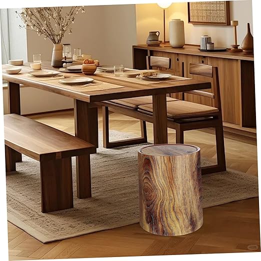 Zerodeko Imitation Wood Grain Trash Can with Swing Lid Multipurpose Round Wastebasket for Bathroom Kitchen Home Office Bedroom Large Capacity Easy to Clean Household Garbage Bin
