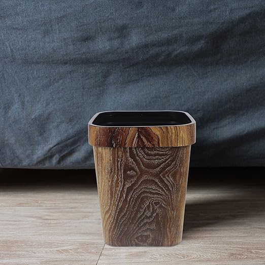 Wooden Pattern Square Trash Can 12l Rustic Office Wastebasket Decorative Kitchen Garbage Bin for Home Bathroom Paper Waste Basket