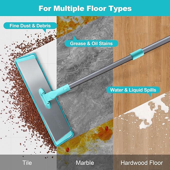 JOYMOOP 18 Inch Dust Mop for Hardwood Floors Heavy Duty Industrial Wet Dry Mops with Telescopic Handle Includes 3 Microfiber Mop Pads - Blue-Grey