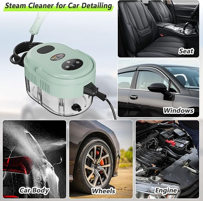 Steam Cleaner Handheld Steam Cleaner with 6 Levels Adjustable Handle 1.5L Water Tank Steamer for Cleaning Portable Steam Cleaner for Home Car Furniture Couch Bed Bugs (Green)