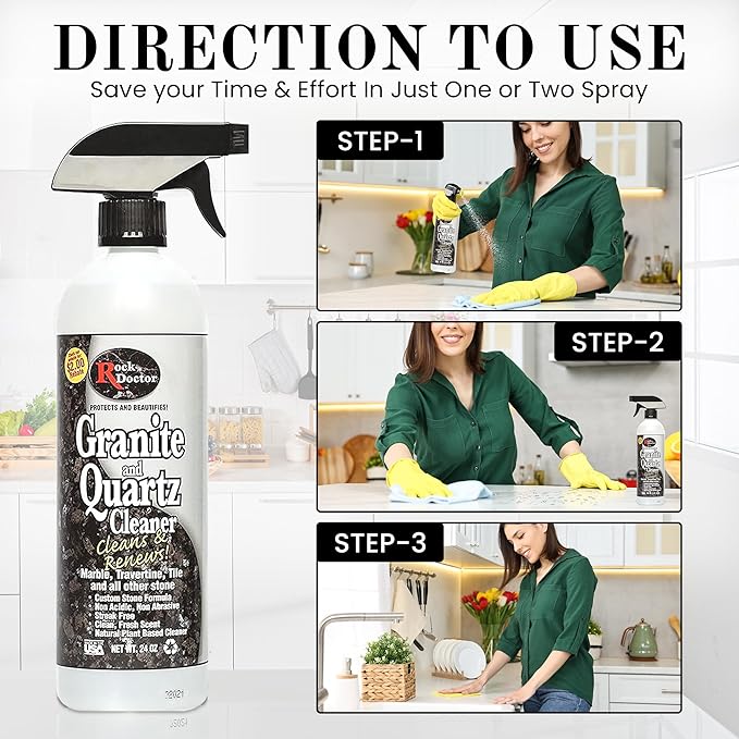 Rock Doctor Granite and Quartz Cleaner kit 64oz and 24oz. Cleans Tile Marble Kitchen Countertop and Natural Stone Surfaces Streak-Free Shine