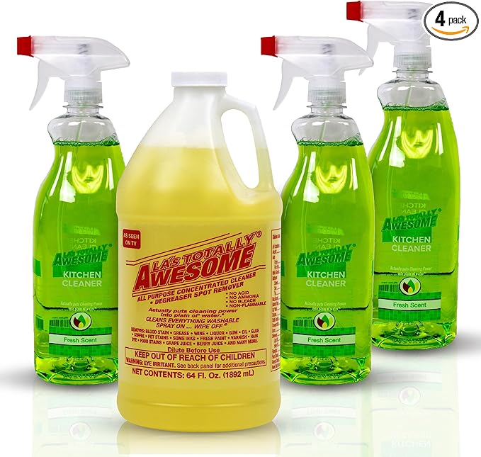 La's Totally Awesome All Purpose Cleaner 64 oz + Kitchen Cleaner Plant-Derived Spray 32oz (Pack of 3)