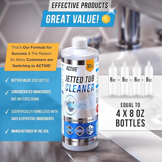 ACTIVE Mold Stain Remover and Jetted Tub Cleaner - Includes 7oz Mold Stain Remover Gel and 32oz Jetted Bathtub Cleaning Solution