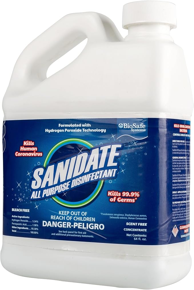 Powerbuilt SaniDate Disinfectant Solution (64Oz) kills 99.9% of viruses bacteria and germs works with Saniflow Sprayer - 647731