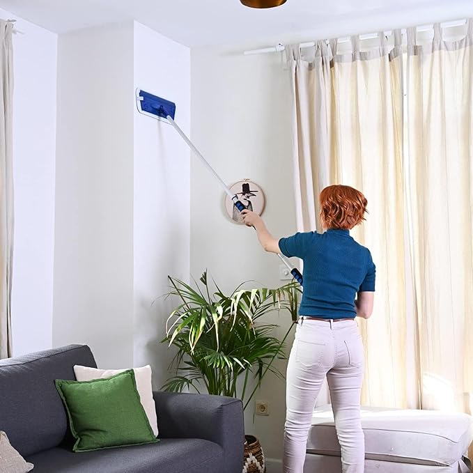 Silva Microfiber Mop Set with Reusable Microfiber Pads (Wet/Dry/Wall) | 360 Rotating Mop Head | Sturdy Extra Long Adjustable Metal Pole | Ergonomic Soft-Sponge Handle | Blue | Floor Wall Tile