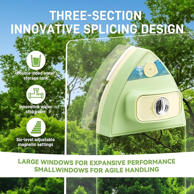 Double-Sided Magnetic Window Cleaner - Adjustable Magnetic Double Window Wiper Fits 3-30 mm Glass Thickness 2.5m Safety Rope for High-Rise &amp Auto Glass Safe Anti-Pinch Wiper(Green)