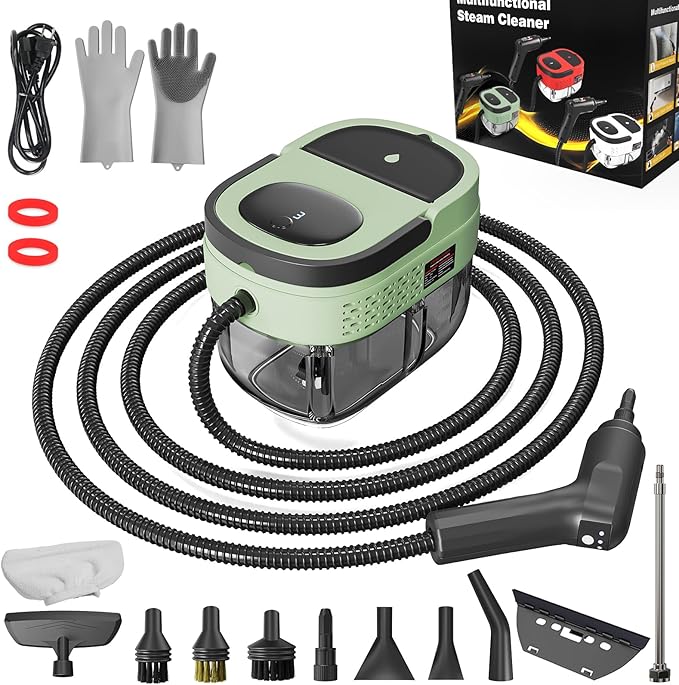 Handheld Steam Cleaner 2500W High Pressure Steamer for Cleaning Portable Steam Cleaner with 1.6L Water Tank 3 Levels Adjustable Handle Steam Cleaner for Home Car Furniture Bed Bugs (Green)