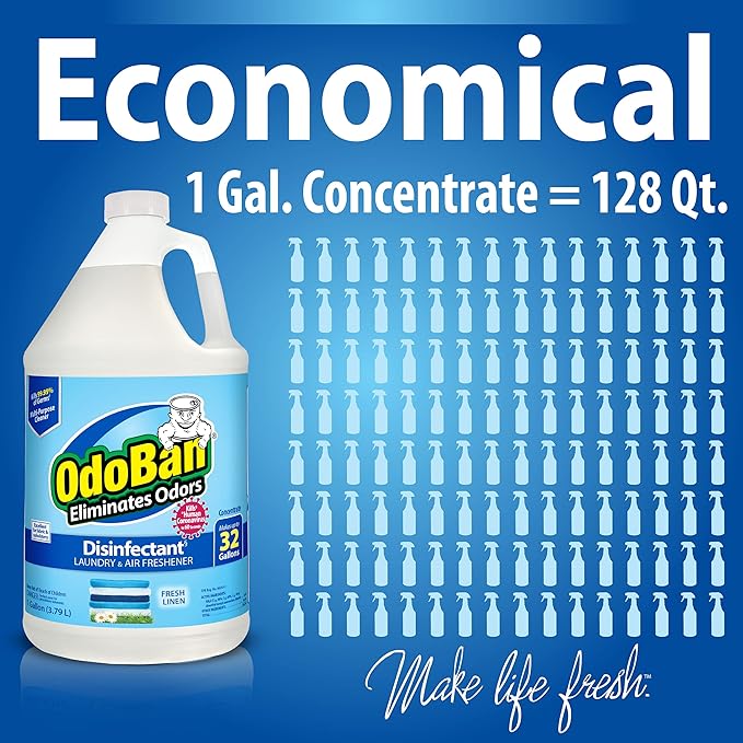 OdoBan Multipurpose Cleaner Disinfectant and Harsh Smell Eliminator Fabric/Air Freshener Pack: Ready-to-Use 360-Degree Continuous Spray 1 Gallon Concentrate Solid Smell Absorber Fresh Linen Scent