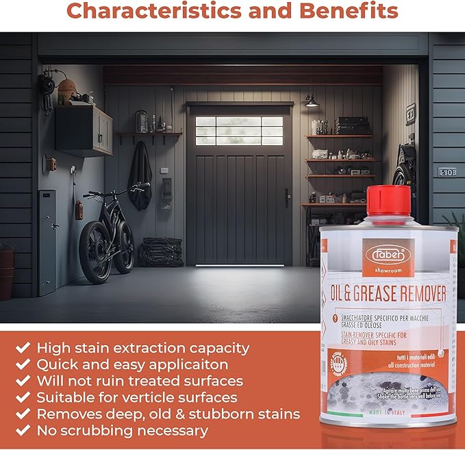 FABER Oil &amp Grease Stain Remover – Marble &amp Granite Cleaner – Easy to Use on Vertical Surfaces – Fast Acting Specific for Greasy and Oily Stains – Oil Spot Driveway Remover - 500ML